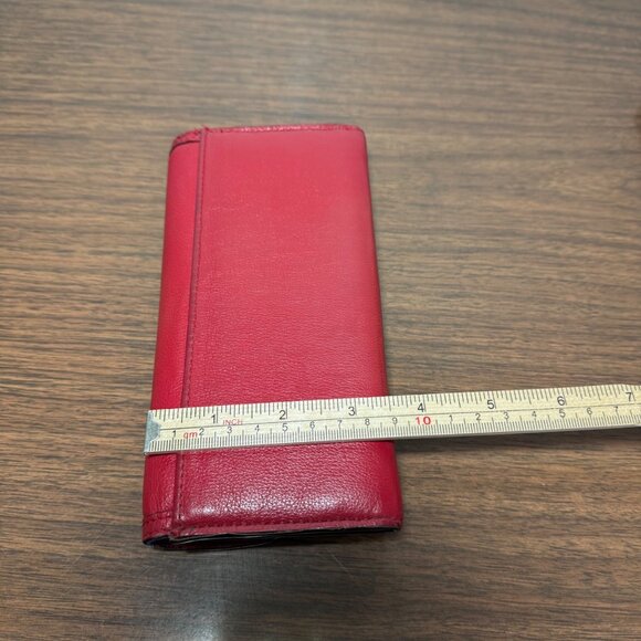 Coach Taylor Leather Checkbook Wallet Fold Over Snap Front Red Gold Y2K Classic - Picture 10 of 12